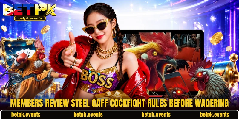 Members review Steel Gaff Cockfight rules before wagering