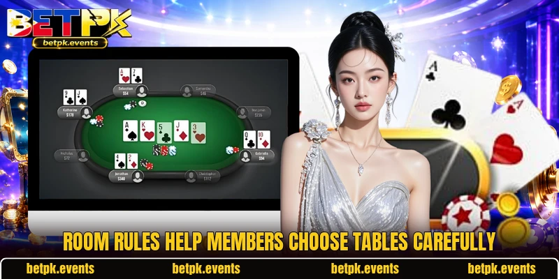 Room rules help members choose tables carefully